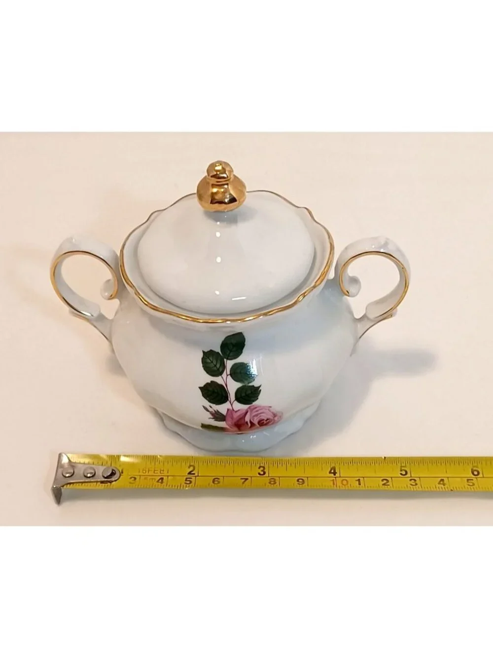 Vtg Winterling Bavaria Germany Porcelain Sugar Bowl w Lid Pink Roses & Gold Trim